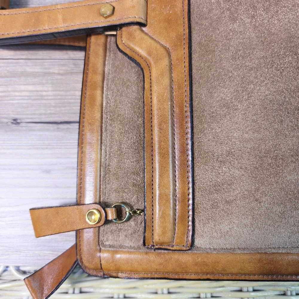 Michael Scott Leather Briefcase Suede Bag Taupe Vintage English Bridle Style 627